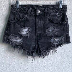 Levi’s Orange Tab Jean Shorts Black Wash Distressed Destroyed Cutoff Vintage